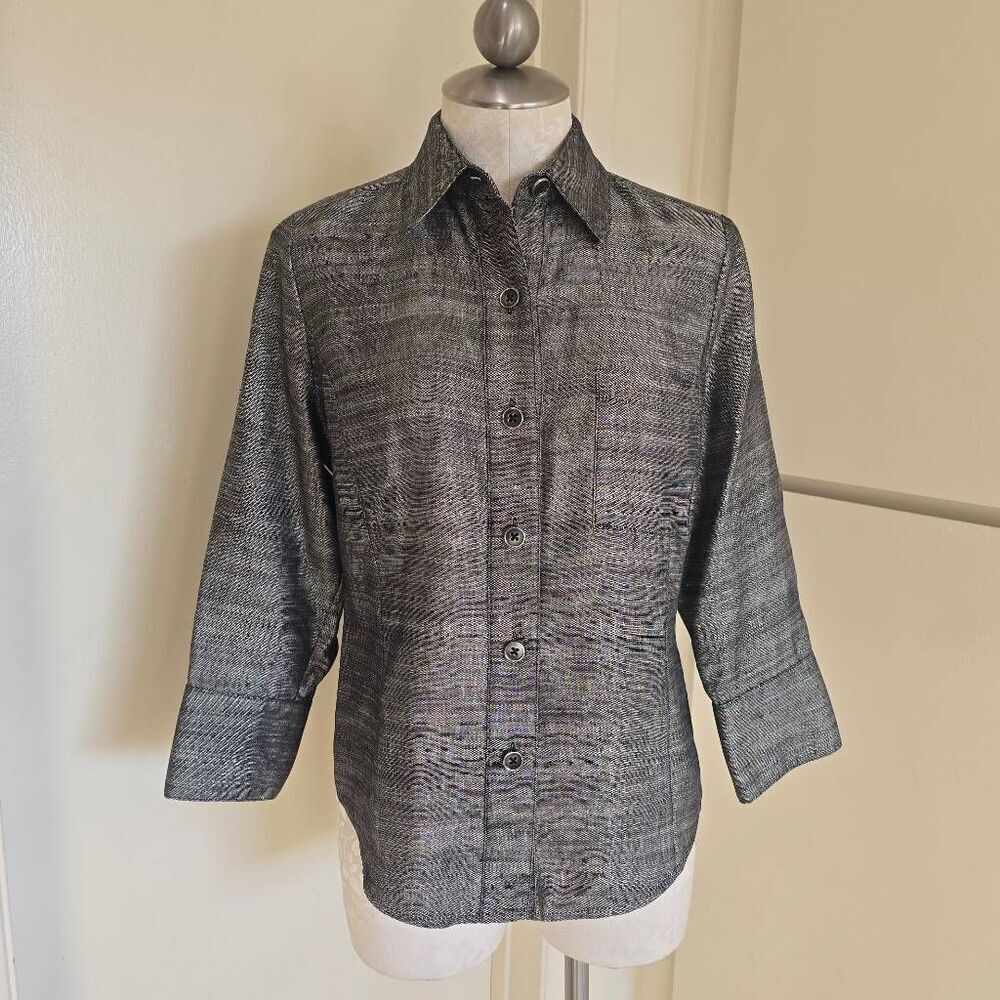 Linda Allard for Ellen Tracy Blk/Grey Linen/Silk Shirt/ Jkt., NWOT, Sz. 8 P
